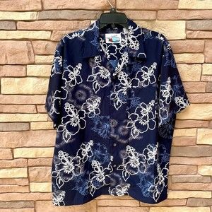 Ocean Current Men's S Shirt Aloha Hawaiian Aloha Blue Floral BBQ Pool Casual
